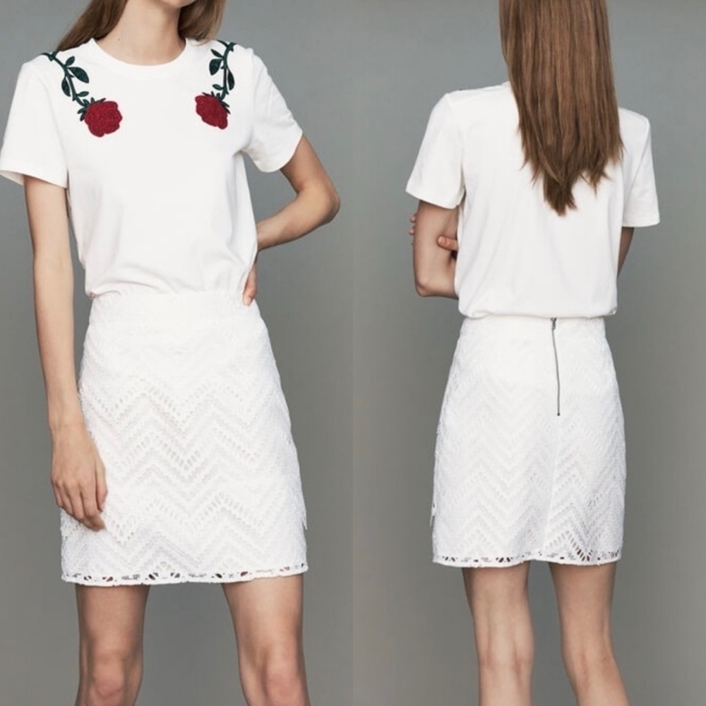Maje Roses Embroidered Round Neck T-Shirt 1 XS | Parisian Floral | Feminine